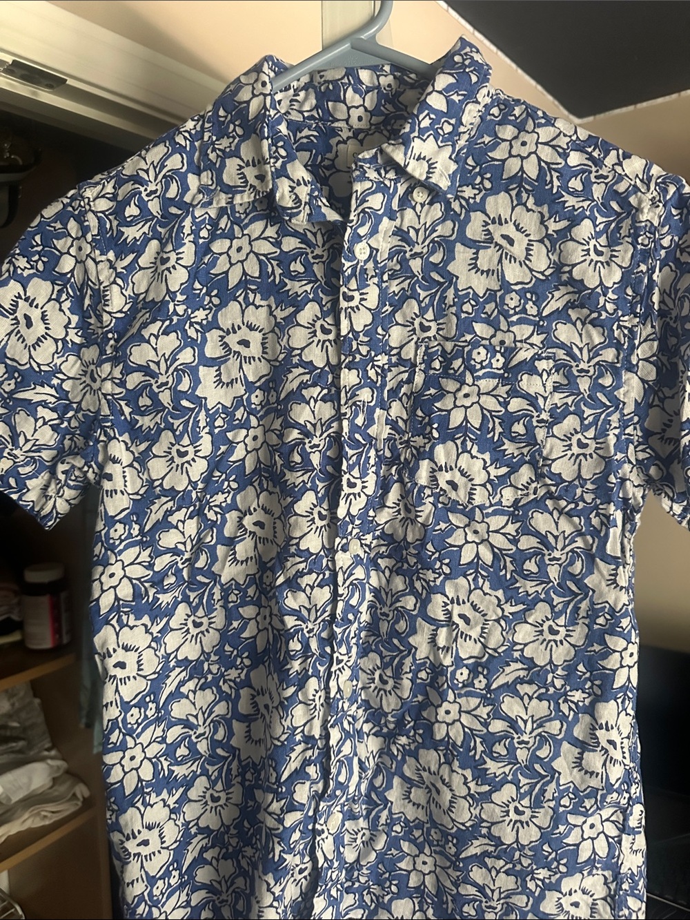 Crewcuts Blue and White Floral Short-Sleeve Button-Down Shirt